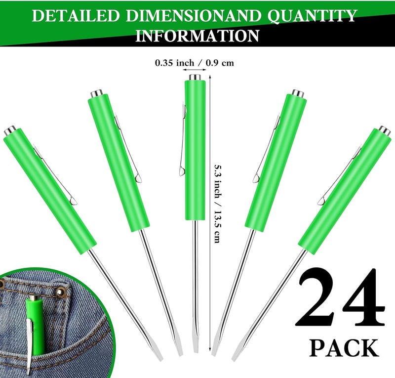cssopenss 24 Pieces Pocket Screwdriver Mini Tops And magnetic pocket screwdriver ​with A Single Blade Head for Mechanical, Electrician (Green) - Image 2